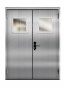 Двупольная противопожарная дверь ДПМ-02 1 типа из нержавейки