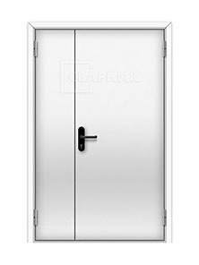 Белая дверь EI-15 полуторная металлическая с терморазрывом
