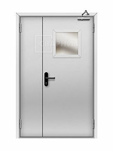 Серая противопожарная дверь EI-45 полуторная остекленная